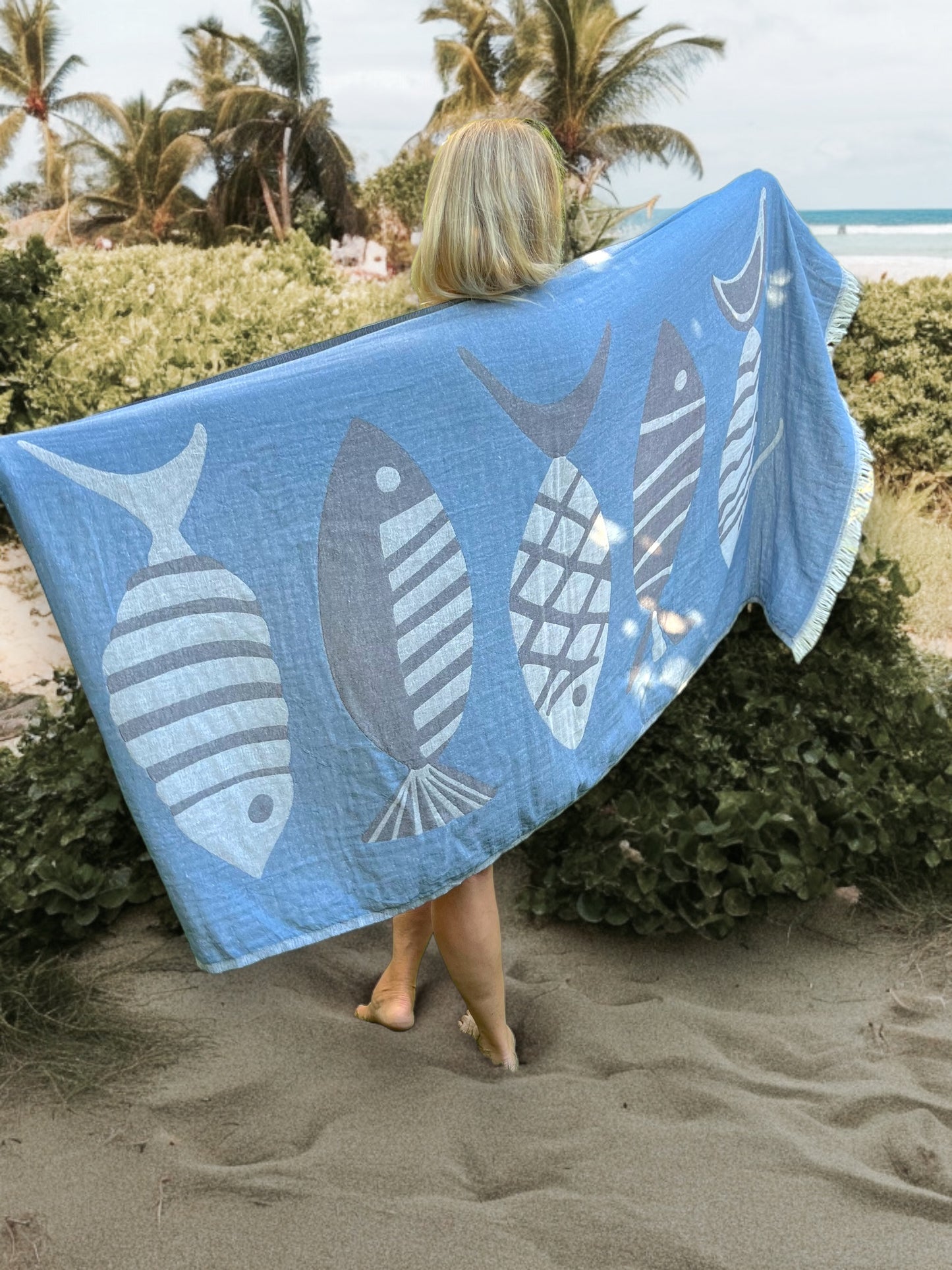 Poseidon 100% cotton gauze handwoven beach and bath towel.