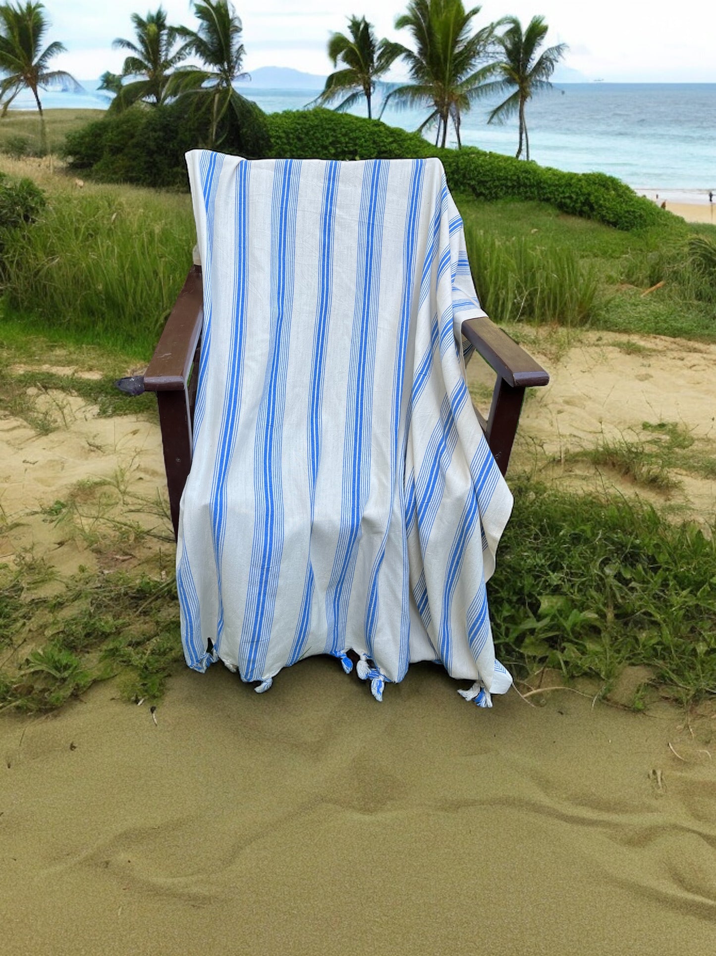 Aegean Blue Stripe Beach and Bath Towel