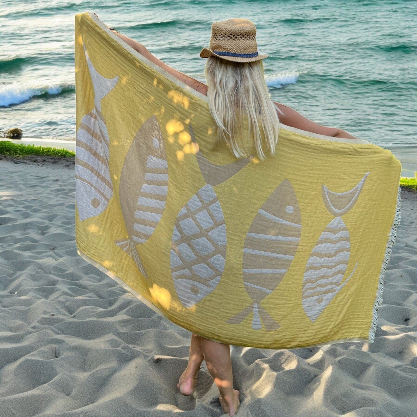 Poseidon 100% cotton gauze handwoven beach and bath towel.