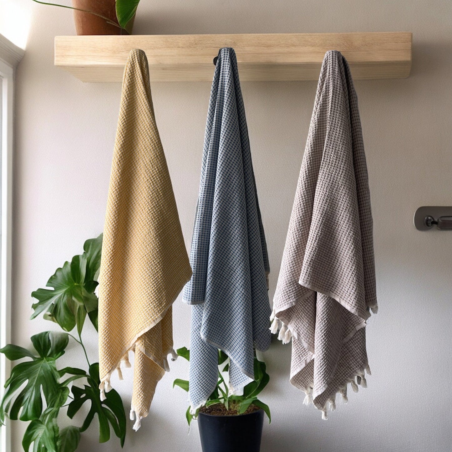 Lidya 100% cotton handwoven waffle beach and bath towel set