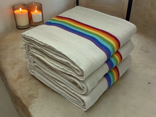 Rainbow 100%Cotton LightWeight Easy to Carry Beach and Bath Towel.Perfect Gift for Your Loved Ones. Comes with Free Cotton Carry Bag!