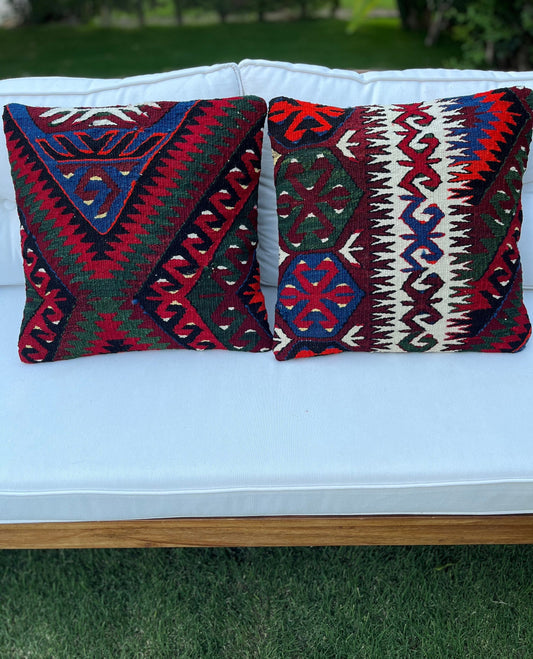 vintage kilim pillowcases on a white sofa