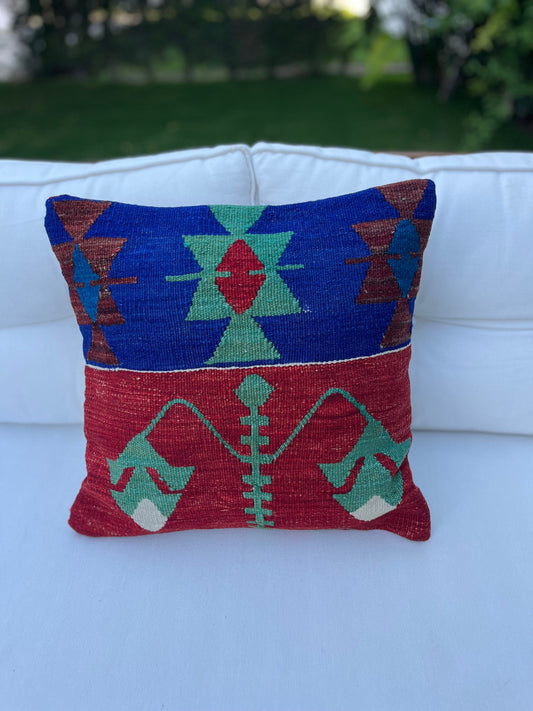 Kilim Pillow Cover | Unique Handwoven Vintage 16"x16" / 40x40 cm Decorative Cushion