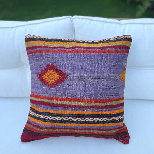 Kilim Pillow Cover | Unique Handwoven Vintage 16"x16" / 40x40 cm Decorative Cushion