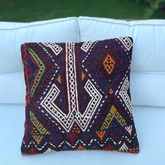 Kilim Pillow Cover | Unique Handwoven Vintage 16x16 Decorative Cushion