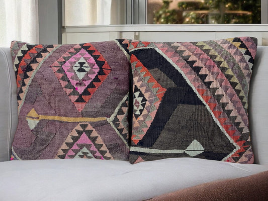 Handwoven Vintage Decorative Kilim Throw Cover | 16"x16" / 40x40 cm Bohemian Cushion Cover for Home Decor